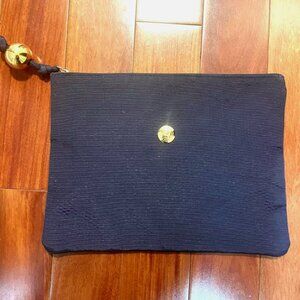 Vintage Fendi Blue Fabric Clutch Bag Pouch w/ Gold Ball